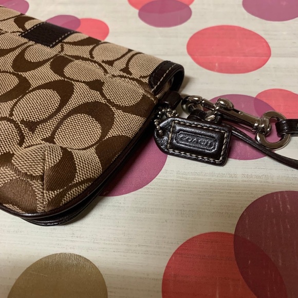 Coach - Brown Monogram Wristlet Wallet w/ Leather Trim - Picture 7 of 11